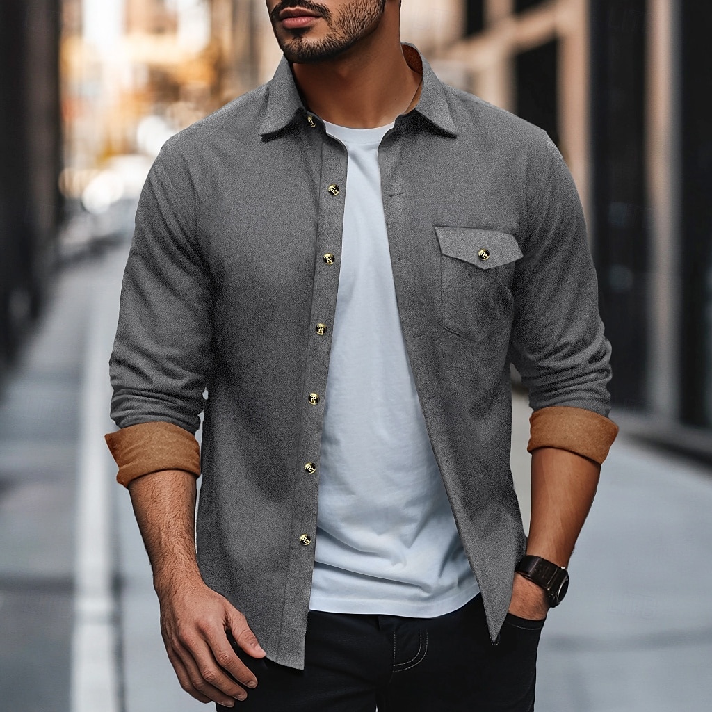 Herren Hemd Flanelljacke Flanell Hemden Knopfhemd Cargo-Shirt Feste Farbe Outdoor Arbeit Schwarz Weiß Hellgrün Wein Langarm Umlegekragen Frühling & Herbst Bekleidung Farbblock 2026 - $28.99 –P1