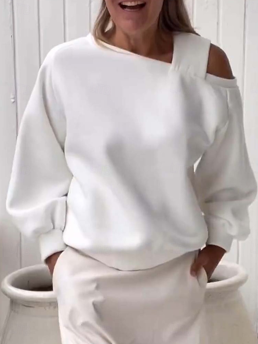 felpa da donna casual semplice strada abbigliamento quotidiano scollo a V manica lunga nero bianco beige autunno inverno del 2025 a $21.99 –P1