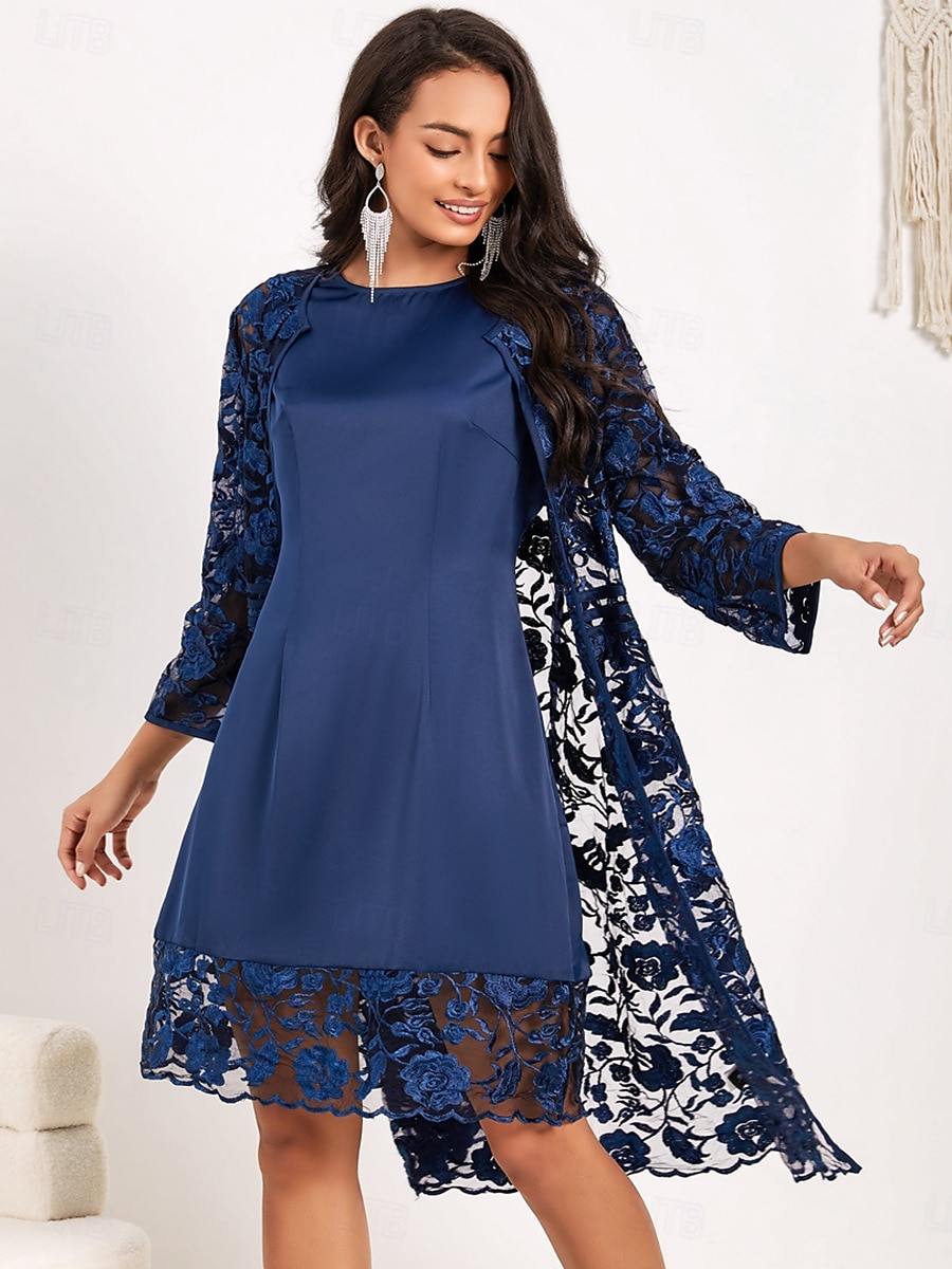 Damen Spitzenkleid Spitze 3/4 Ärmel Formal Blau 2025 - $22.59 –P3