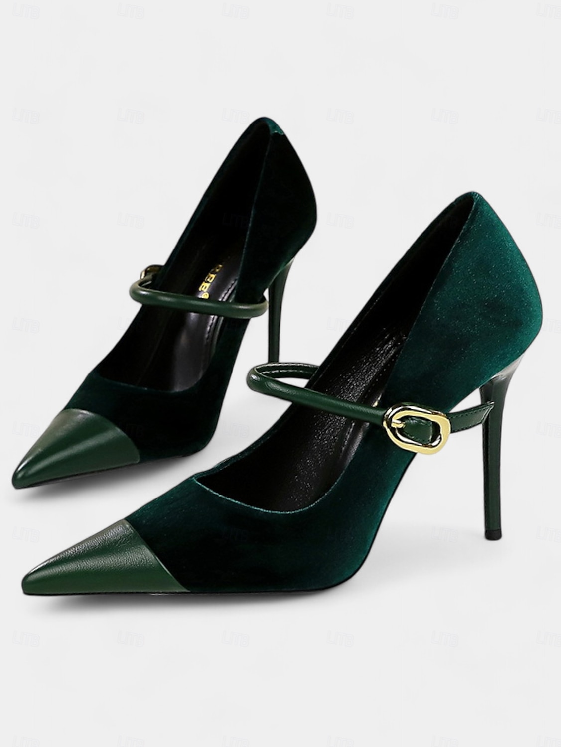 Women's Burgundy Velvet Pointed Toe Stiletto Heels – Elegant High Heels with Gold Buckle for Formal and Evening Wear 2025 - $46.99 –P4