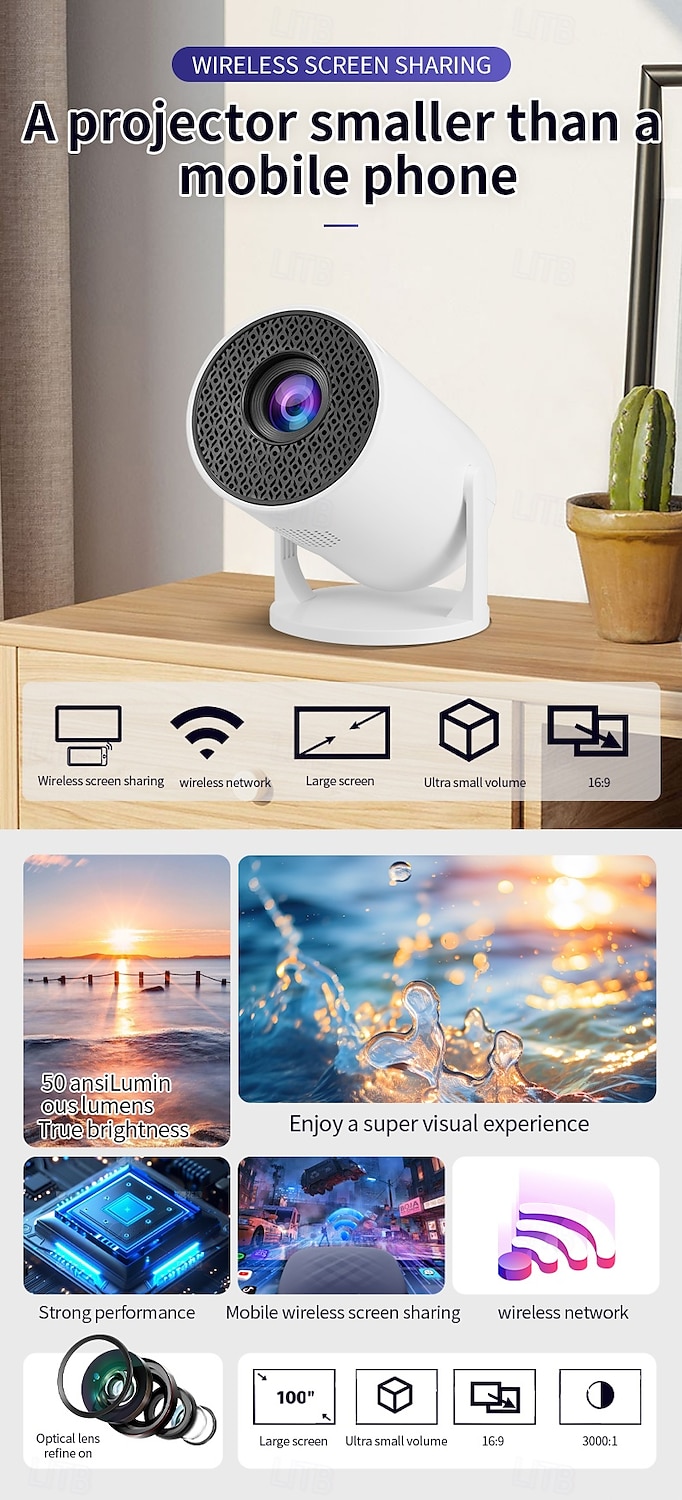 LED Мини-проектор Встроенный динамик Ручная фокусировка Видеопроектор для домашнего кинотеатра Синхронизация экрана смартфона 1080P (1920x1080) 50 lm Android 10.0 Совместим с USB 2025 - $63.99 –P1