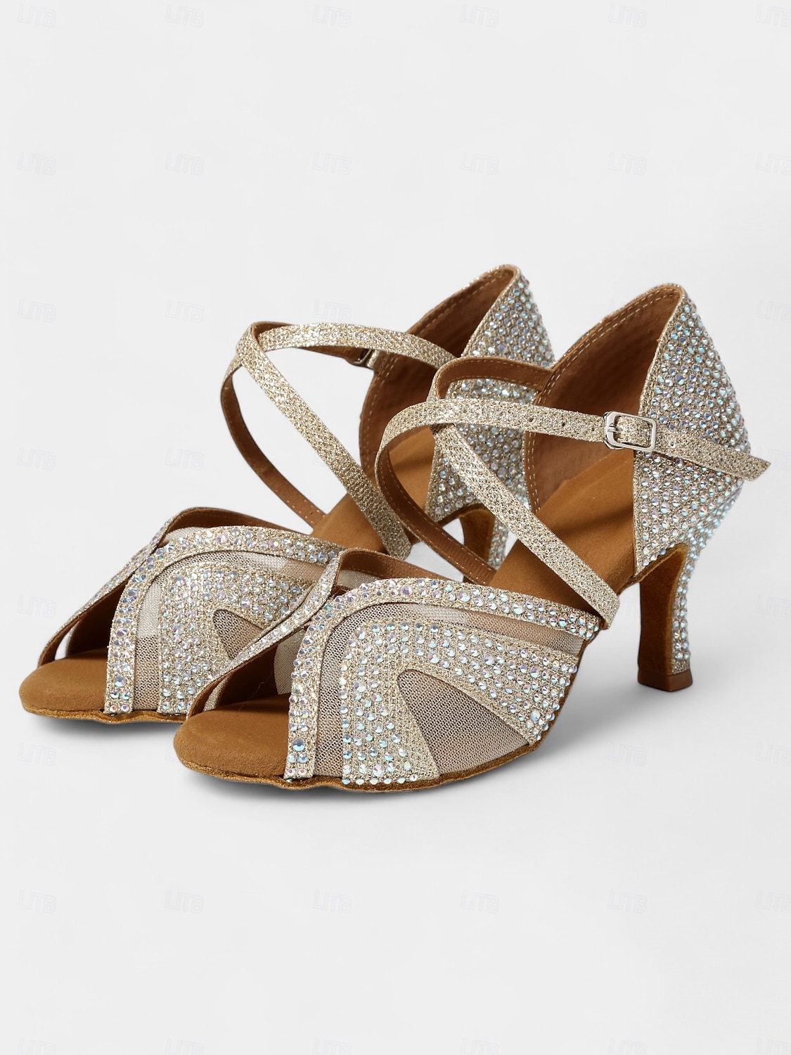 scarpe da ballo latino con tacchi da donna con strass e morbida suola in pelle scamosciata – scarpe da ballo aperte con glitter per matrimoni e occasioni speciali del 2025 a $54.99 –P3