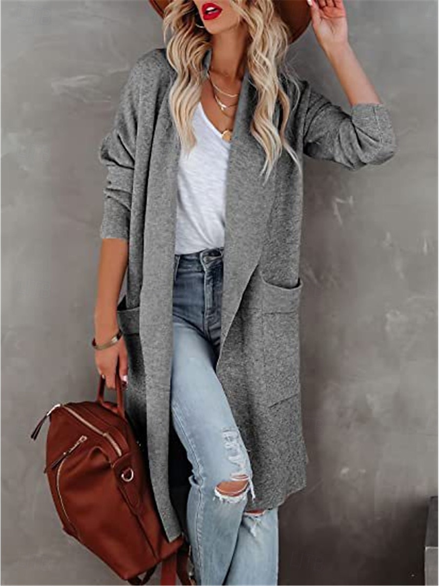 Per donna Cappotto invernale Esterno Strada Da tutti i giorni Autunno Inverno Lungo Cappotto Standard Tenere al caldo Traspirante Moda Informale Giacca Manica lunga Tinta unica Con tasche Nero Bianco del 2025 a $47.99 –P4