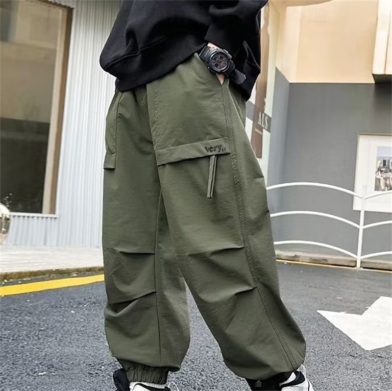 Kids Boys Pants Trousers Patchwork Pocket Solid Color Breathable Soft Comfort Pants Outdoor Sports Daily Black Green Mid Waist 2025 - $19.49 –P3