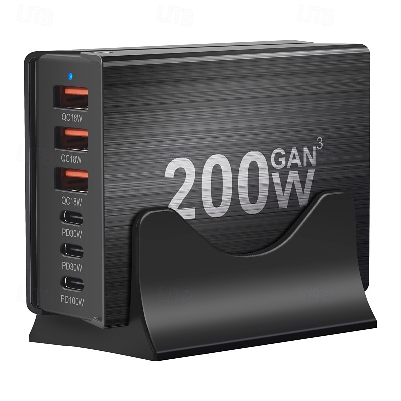 200w stație de încărcare gan 6 porturi încărcător usb c încărcare rapidă qc pd 3.0 tip c încărcător rapid usb pentru iphone 15 14 13 12 pro macbook 2025 - $63.99 –P4