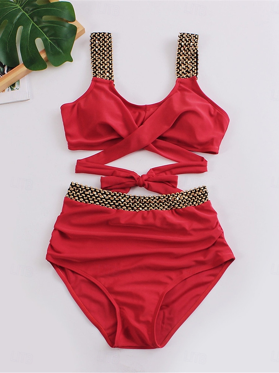 Női Fürdőruha Bikini 2 darab Bugyik Fürdőruha Nyitott hátú Kollázs Vékony Szabadság Strandruházat Tömör szín V-alakú Ujjatlan Fürdőruhák 2025 - $29.99 –P7