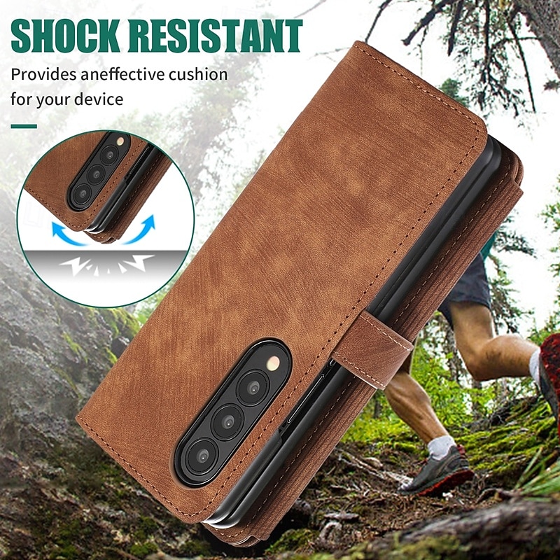 Phone Case For Z Fold 6 Z Fold 5 Z Fold 4 Z Fold 3 Back Cover with Stand Holder Zipper with Lanyard Retro TPU PU Leather 2025 - $20.99 –P2