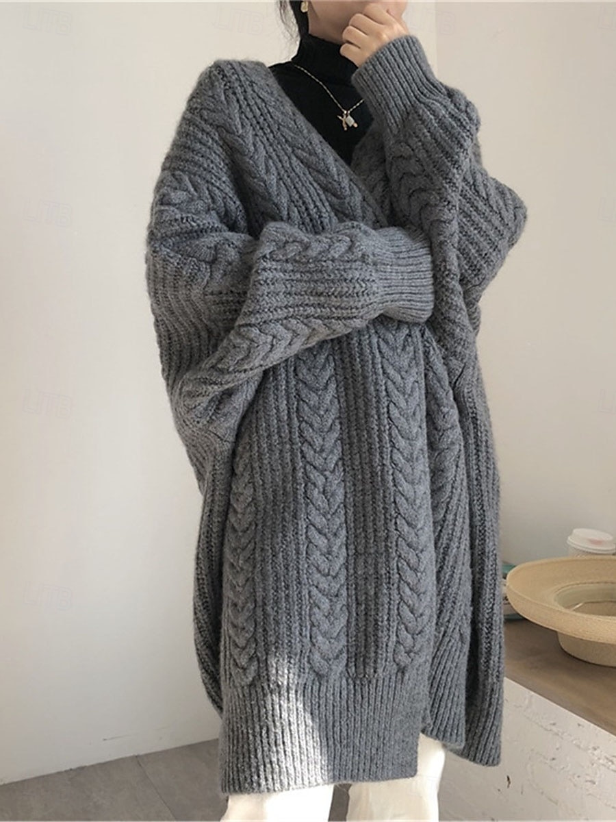 Damskie Sweter Sweter rozpinany Codzienny Miękkie Czyste kolory Kable Otwarty przód Dzianiny Długi rękaw Długie topy Robić na drutach Na zewnątrz Codzienny Weekend Niebieski Morelowy Jesień Zima 2025 - $37.99 –P7