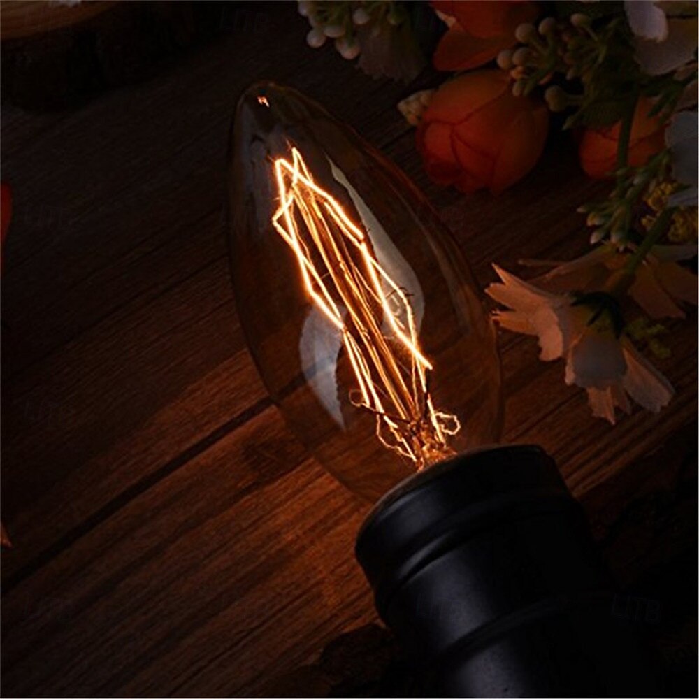 10ks vintage edison svíčkové žárovky, 40w e14 c35 stmívatelné dekorativní retro světla - ac 220-240v 2025 - $9.99 –P2