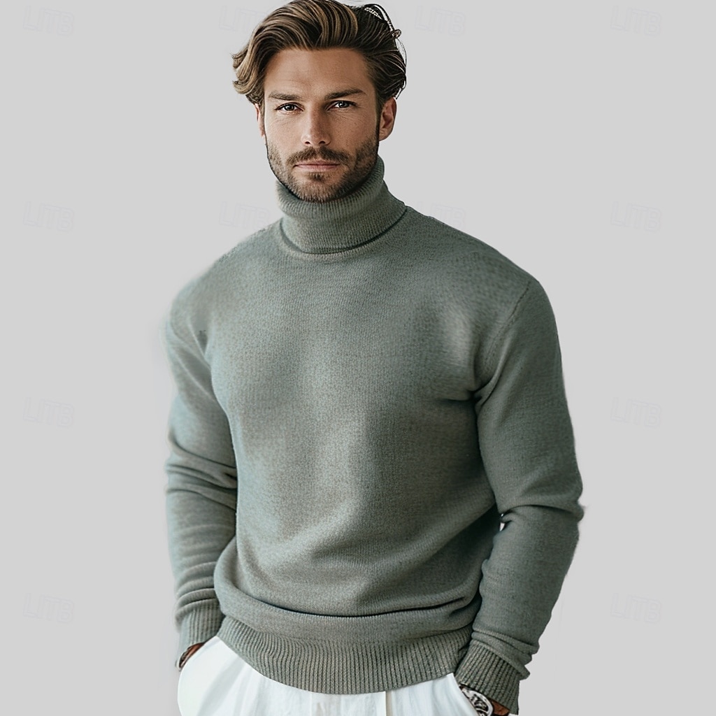 Herr Polotröja Sticka Ensfärgat Polokrage Stickat Elegant Jul Utomhus Kläder Höst Vinter Svart Vit S M L 2025 - $75.99 –P1