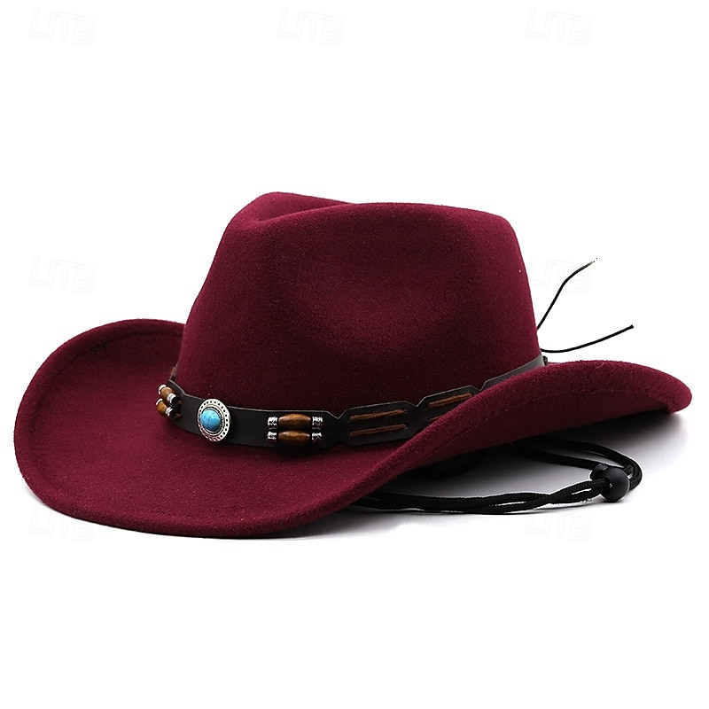 Férfi Kentucky Derby Hat Szalmakalap Cowboy kalap Fedora Trilby kalap Fekete Bor Gyapjú Régies stílus Divat 18. század Texas állam Napi Témakör Egyszínű / Sima szín Fényvédő Szerepjáték 2026 - $20.99 –P8