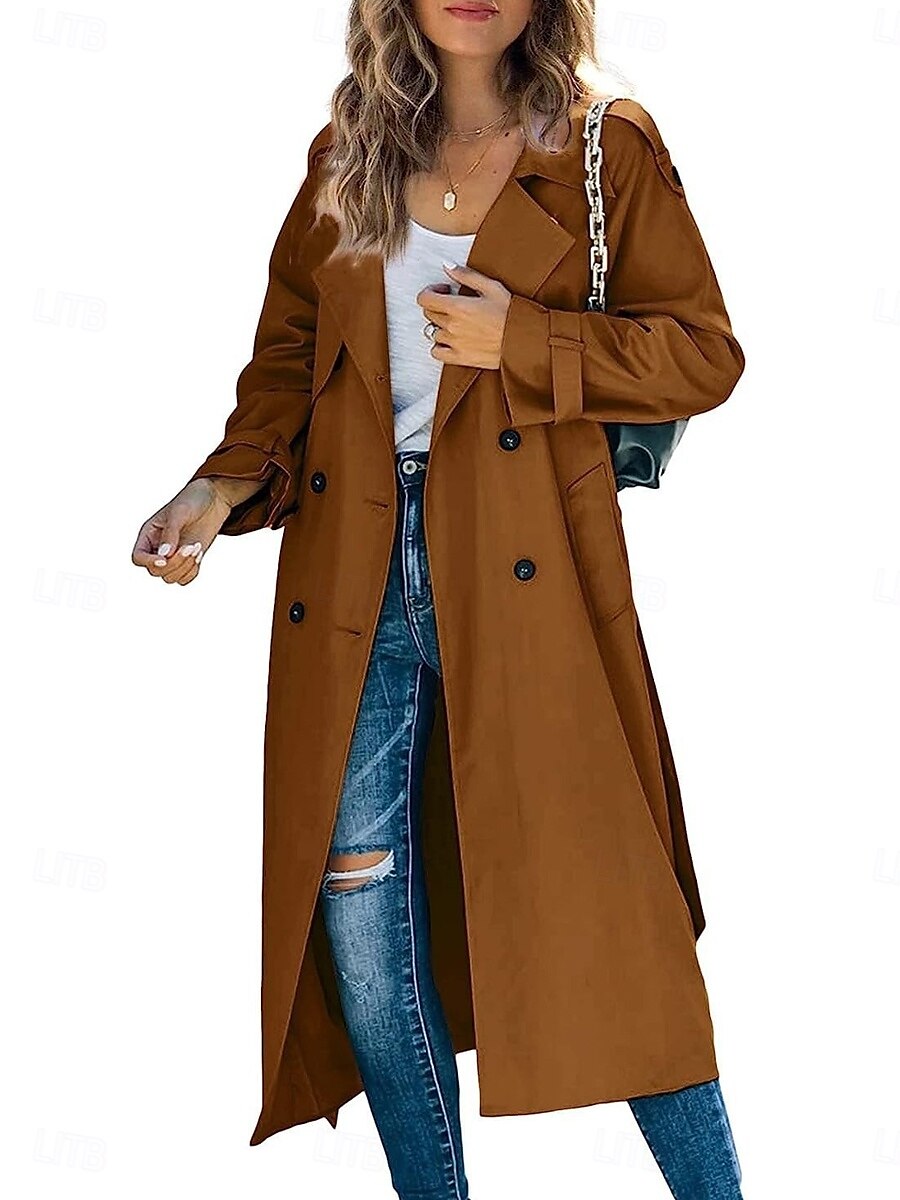 Femme Veste décontractée Travail Bouton Couleur unie Coupe Vent Mode Ample Vêtements d'extérieur manche longue Automne Noir S de 2025 ? $62.99 –P3