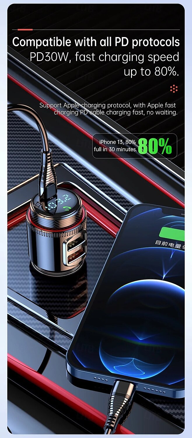 PD30WQC 3.0 Bluetooth 5.4 Car MP3 Player FM Transmitter Wireless Handsfree U Disk Play USB Car Fast Charge Adapter 2025 - $31.99 –P2