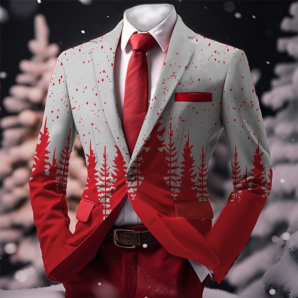 Vánoce Pánské Les Kabát Sako Prodyšné Pohodlné umělecké Na běžné nošení Párty večerní šaty Denní Festival Knoflíky 3D tisk Multi kapsa Podzim zima Přehnutý Dlouhý rukáv Rubínově červená Vodní modrá 2025 - $64.99 –P1