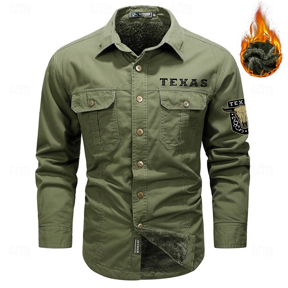 Herr Texas Arbetsskjortor Västerländsk skjorta Cargo skjorta Långärmad Ledigt Sport & Utomhus Utekväll Höst Vinter Nedvikt Mönster Svart Armégrön Kaki 2026 - $40.99 –P3
