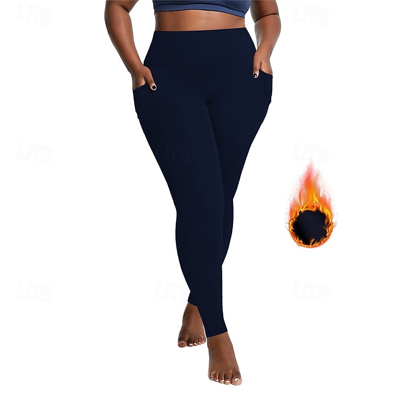 Dame Yogabukser Leggings med fleece Yoga Leggings med telefonlomme Høy Midje Pilates Treningsøkt Trene Strømpebukse Helfarge Mørkegrå Svart Burgunder Spandex Fleece Høst Vinter Store størrelser sport 2026 - $16.49 –P1