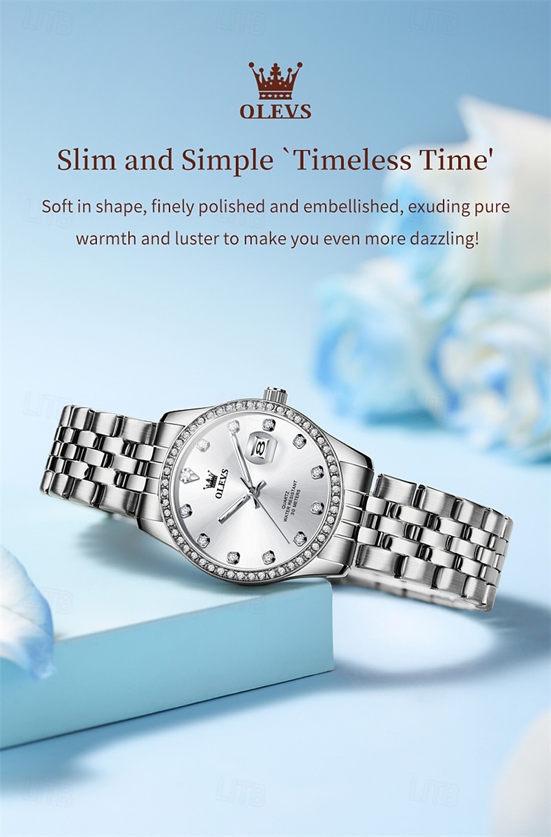 New Olevs Olevs Brand Mother's Day Gift for Women'S Trend Fashion Steel Belt Watch Calendar Luminous With Diamonds Simple Leisure Quartz Watch Waterproof Sports Versatile Wristwatch 2026 - $32.99 –P8