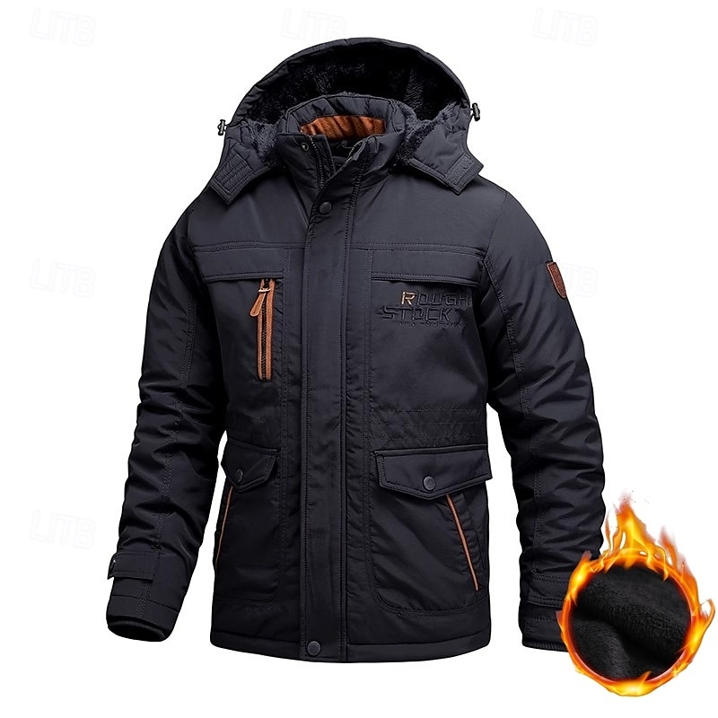 Herr Utomhusjacka Fleece-jacka Sport & Utomhus Håller värmen Fleecefoder Avtagbar huva Vinter Höst Aktiv Sport Normal Svart Marinblå Kaki Armégrön Jacka 2025 - $86.99 –P1