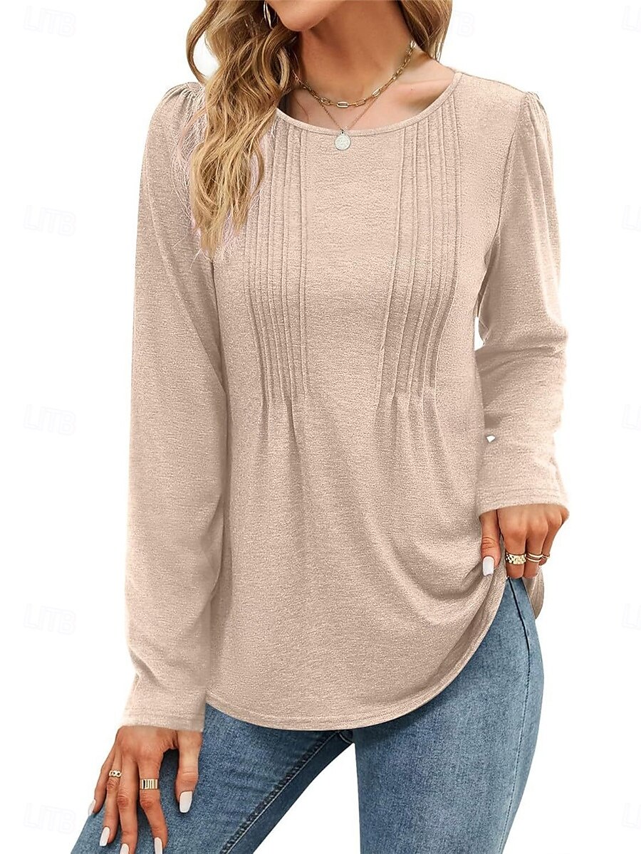 Damen T Shirt Glatt Modisch Modern Brautkleider schlicht Langarm Rundhalsausschnitt Normale Oberteile Täglich Wochenende Rote Braun Beige Herbst Winter 2025 - $31.99 –P1