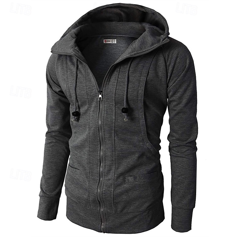 Voor heren Hoodie met rits Hoodie met volledige rits Fleece hoodie Zwart Wijn Leger Groen Marineblauw Khaki Capuchon Effen Rits omhoog Zak Sport & Outdoor Dagelijks Feestdagen Polyester Streetwear 2025 - $20.99 –P1
