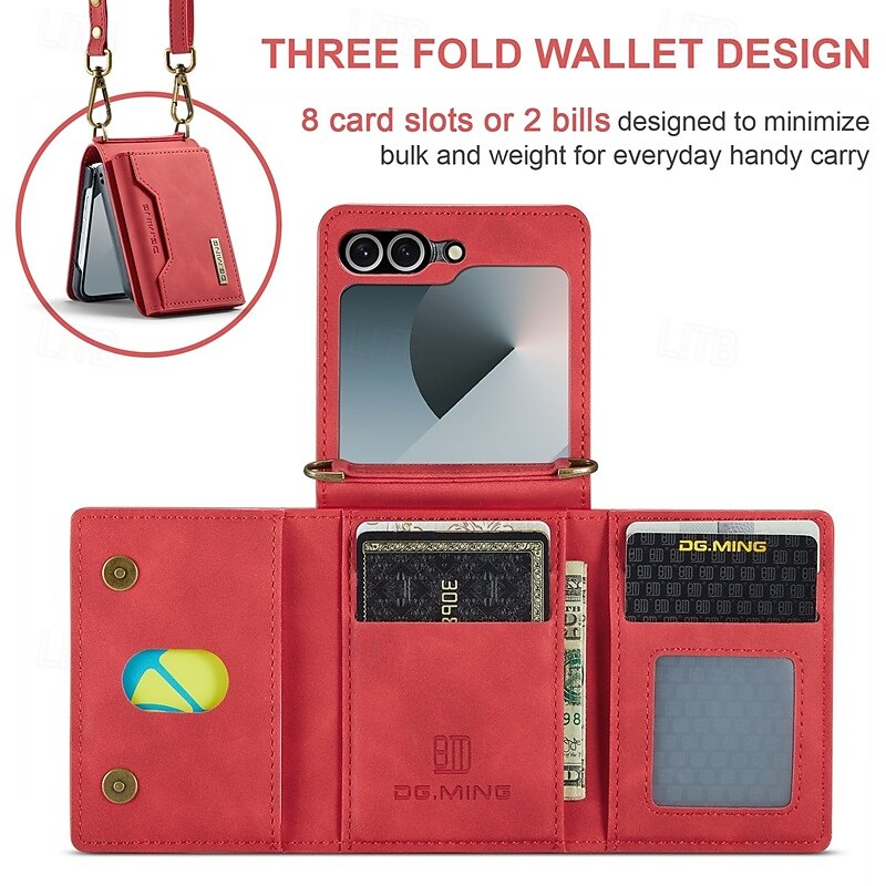 Phone Case For Z Flip 7 Z Flip 6 Z Flip 5 Z Flip 4 Z Flip 3 Back Cover with Stand Holder with Lanyard Card Slot Retro TPU PU Leather 2025 - $18.99 –P5