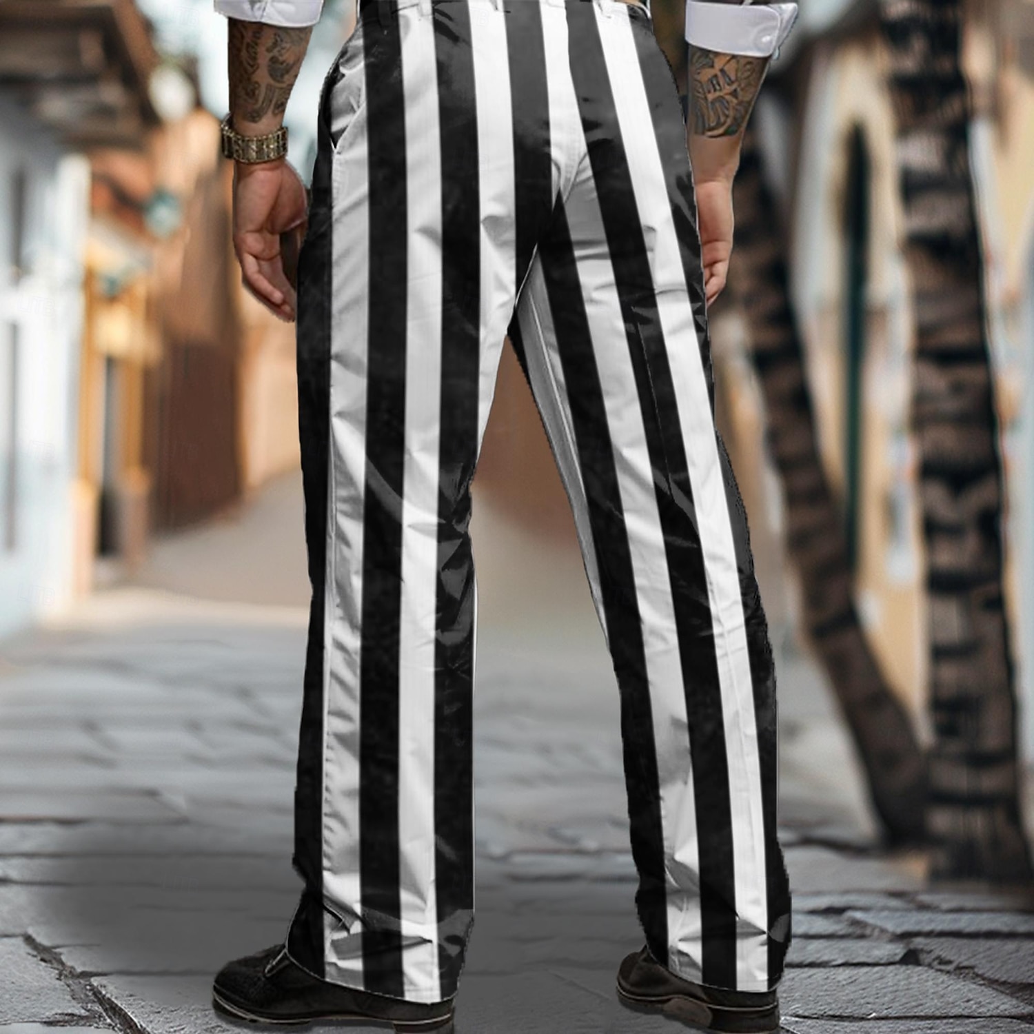 Herr Randig Kostymbyxor Medium Midja Business Casual Formell Vardag Dragkedja Ficka Sommar Vår Höst 3D-tryck Svart 2025 - $35.99 –P2