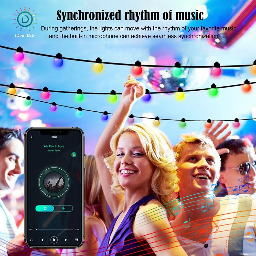 Dimbare RGB Buiten String Lights 16ft 10m 25 LEDs 32ft 5m 50 LEDs Kleurveranderende String Lights met App  Afstandsbediening Perfect voor Feesten Huisdecoraties 2026 - $26.99 –P7