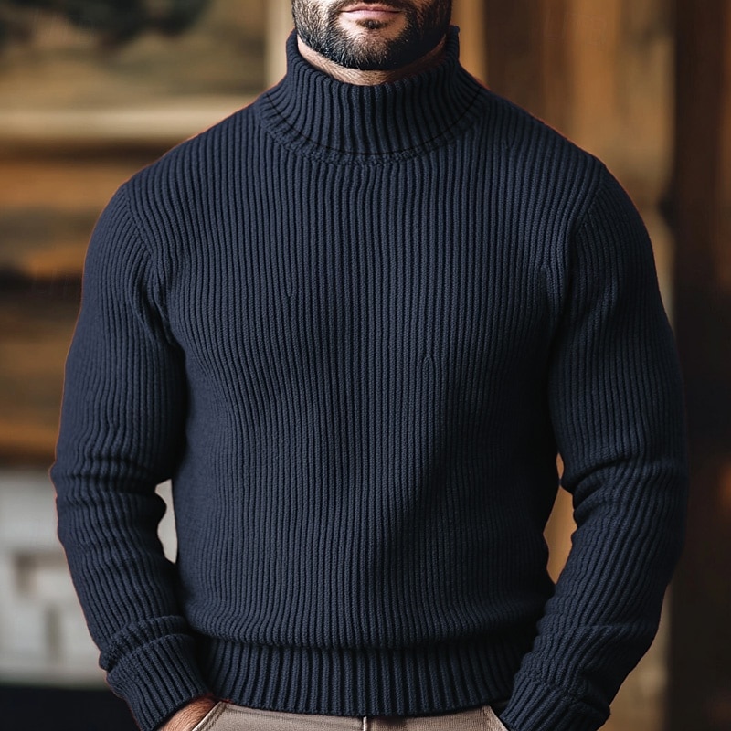 Herre Julegensere Turtleneck genser Pullover genser Genser Riflet Strikke Strikket عادي Rullekrage Hold Varm Fritid utendørs Dagligdagstøy Klær Høst vinter Vin Svart M L XL 2025 - $25.99 –P2