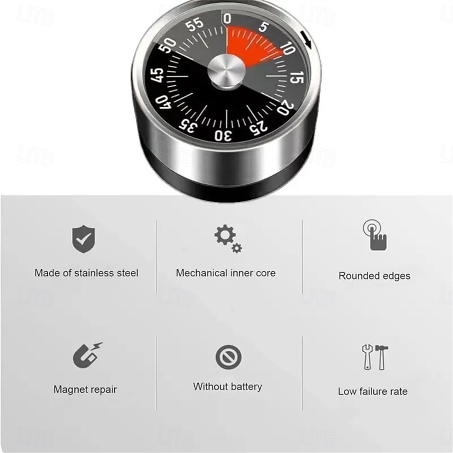 Stainless Steel Mechanical Kitchen Cooking Timer Magnet Round Shape 60 Minutes Countdown Cooking Clock Alarm Time Reminder 2025 - $15.99 –P6