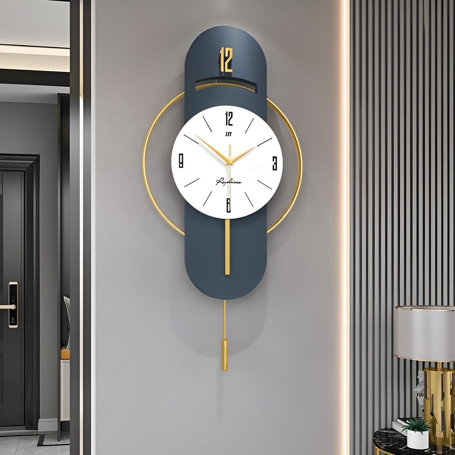 Reloj de pared de cuarzo silencioso con suspensión de tamaño completo, reloj de pared electrónico de péndulo para dormitorio y hogar, reloj de pared silencioso 2025 - $88.99 –P7
