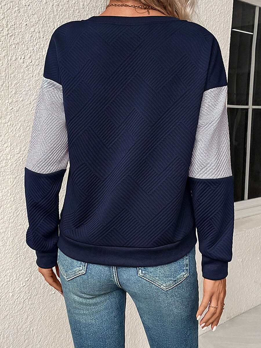Women's T Shirt Plaid Fashion Modern Casual Long Sleeve Crew Neck Regular Tops Daily Weekend Print Black Navy Blue Gray Fall Winter 2025 - $38.99 –P2