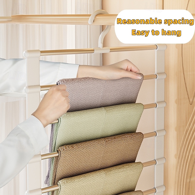 Percha para pantalones de acero inoxidable de 6 capas, percha plegable mágica para ahorrar espacio en el armario, organizador de almacenamiento con perchas en forma de escalera 2025 - $8.99 –P2