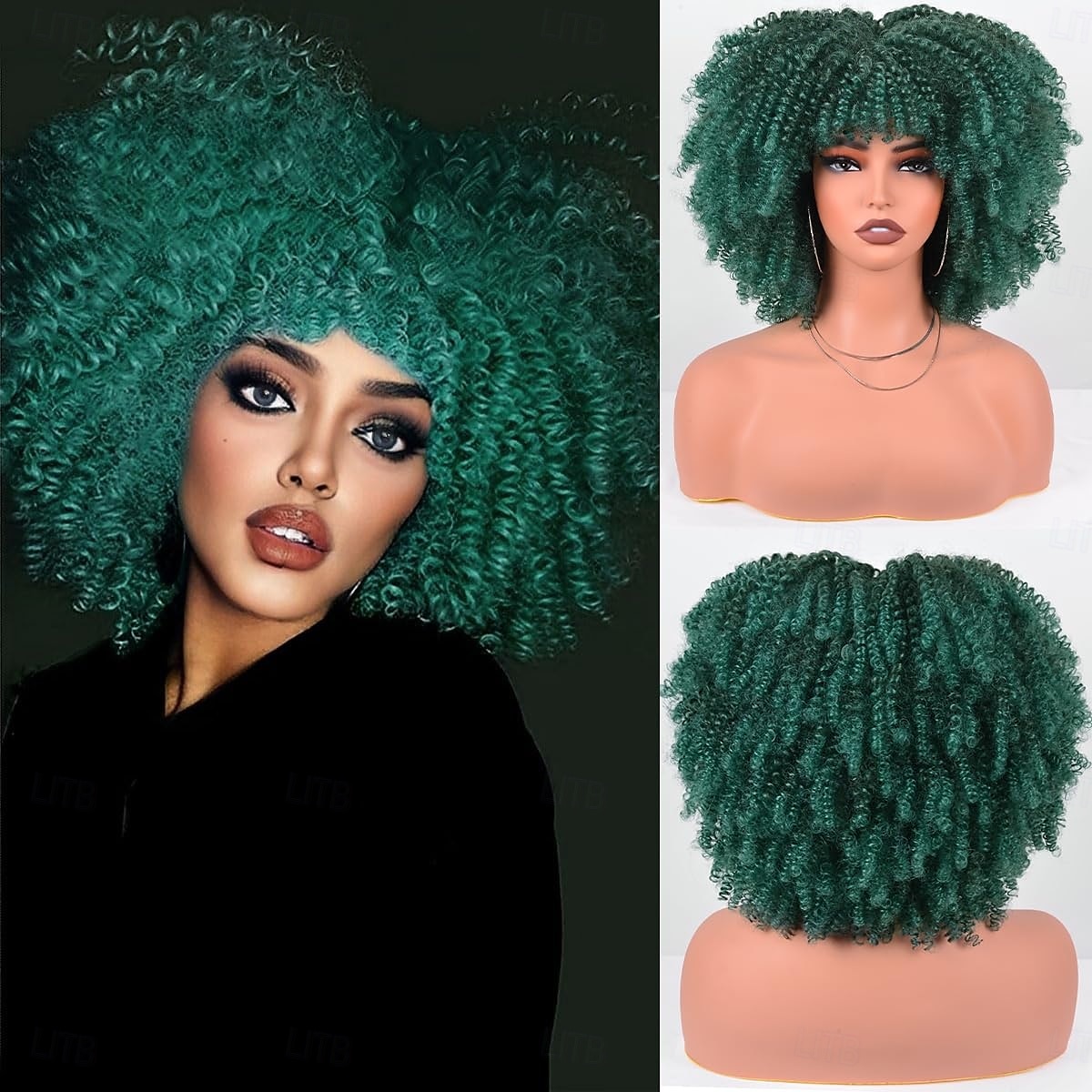 výstřední kudrnatá paruka s ofinou celostrojově vyrobená top paruka na hlavu afro výstřední kudrnatá paruka ze syntetických vlasů cosplay paruky vánoční večírek 2025 - $18.99 –P1