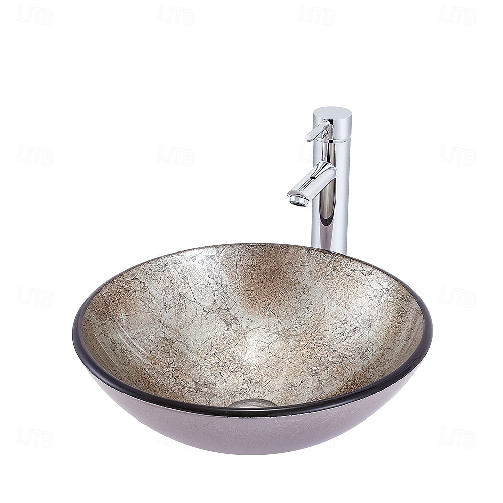lavandino da appoggio per il bagno con rubinetto e scarico, lavabo combinato con tubo di scarico, lavabo da appoggio per il bagno, lavabo in vetro temperato, lavabo da appoggio, lavabo da appoggio del 2025 a $323.99 –P1
