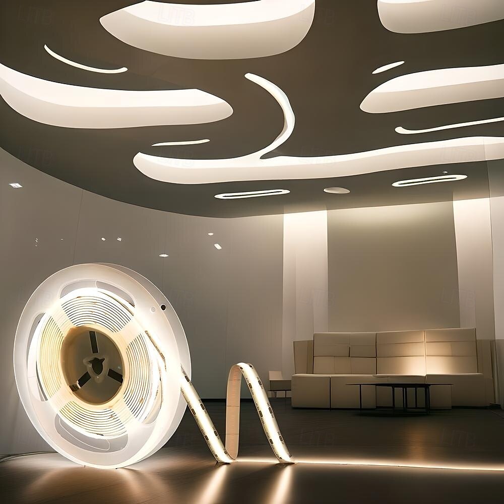 taśma świetlna cob led 5m dc 12v 320 diod led, 8mm wysoka gęstość liniowe oświetlenie elastyczna taśma świetlna ra90 do ciepłej/naturalnej białej dekoracji domu 2025 - $22.99 –P3