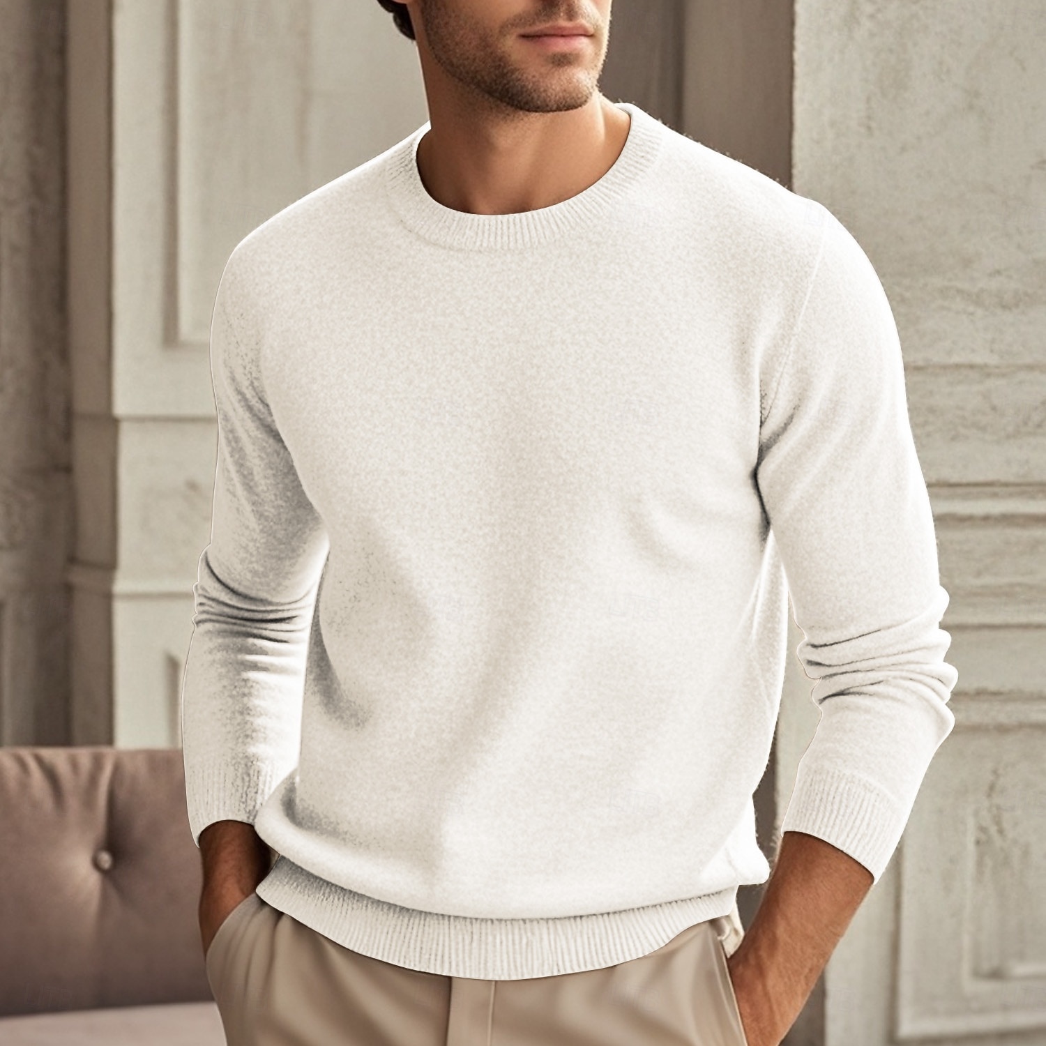 Herren Wollpullover Pullover Kaschmir Kaschmirpullover Strickpullover Gerippt Stricken Standard Strick Glatt Rundhalsausschnitt Modisch Brautkleider schlicht Freizeitskleidung Verabredung Bekleidung 2025 - $25.99 –P1