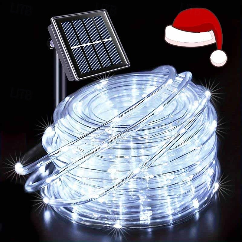 7m-50leds/12m-100leds/22m-200leds świąteczna zewnętrzna lampa solarna na balkon, dziedziniec, ogrodzenie, schody, świąteczna atmosfera, dekoracyjny sznur świetlny 2025 - $12.49 –P12