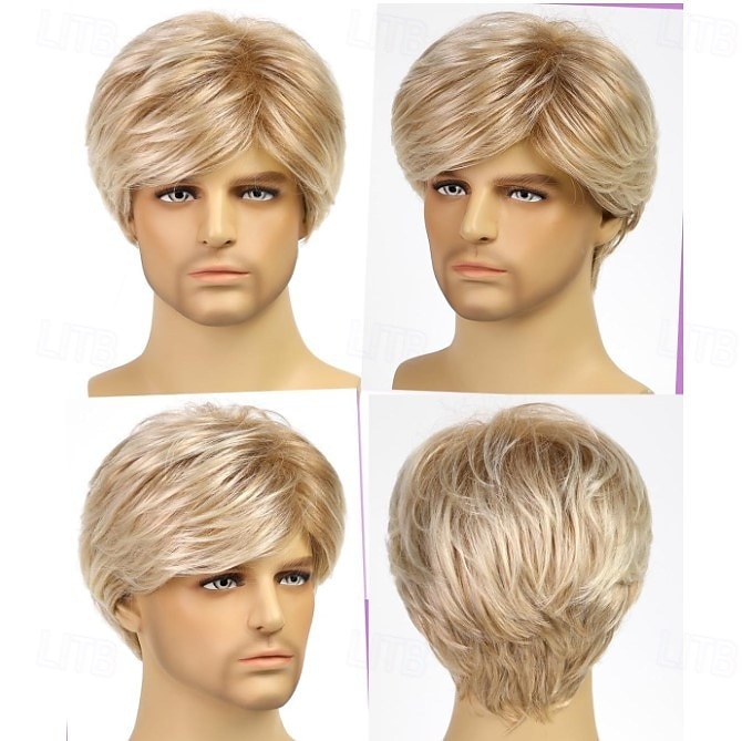 heren korte pruik krullend met pony pruik kort bruin grijs blond synthetisch haar dames blond bruin grijs 2025 - $15.99 –P5