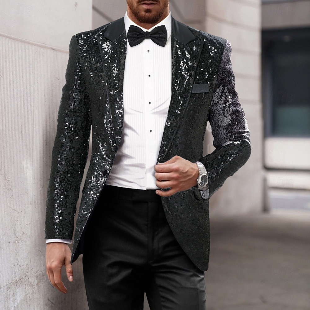 Herr Kavajjacka Smoking Lyx Glittriga Lappverk Solid färg Blazer Svart Silver Rubinrött Standardpassform Singelknäppt 1 Knapp 2025 - $61.99 –P9