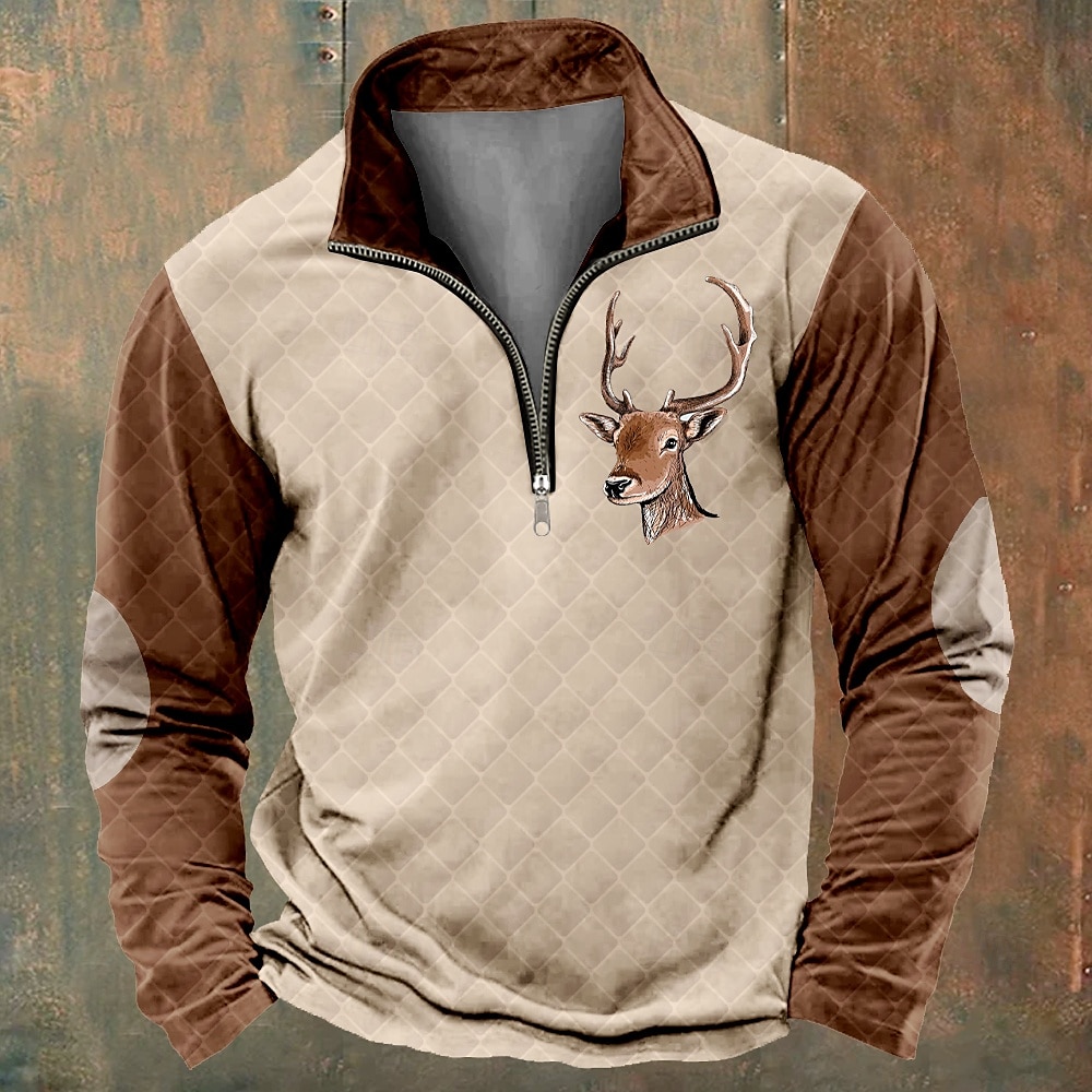 Men's Patchwork Deer Sweatshirts Sweatshirt Zip Sweatshirt Quarter Zip Sweatshirt Long Sleeve Sweatshirt Crew Neck Quarter Zip 3D Funny 3D Print Christmas Party Holiday Crewneck Half Zip Winter 2025 - $31.99 –P3