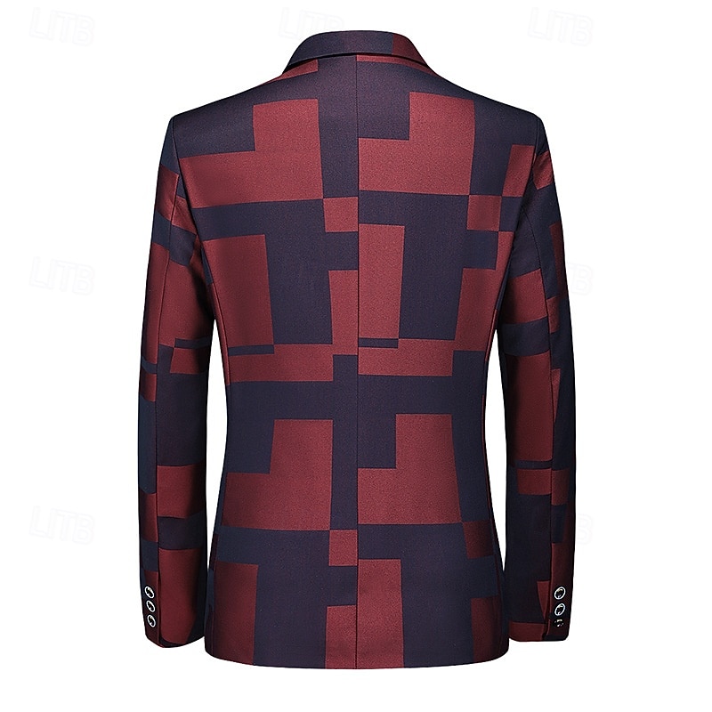 Men's Blazer Business Cocktail Party Wedding Party Fashion Casual Spring &  Fall Polyester Jacquard Pocket Buttons Comfortable Single Breasted Blazer Black Burgundy Dark Navy 2026 - $60.99 –P4