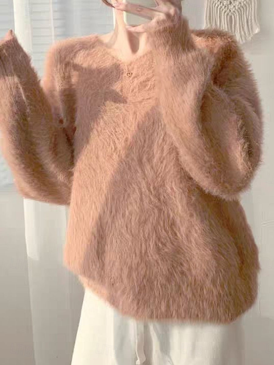 női pulóver pulóver pulóver fuzzy jumper v nyak bordázott kötött kötött ősz tél szabadtéri mindennapi hétvége alkalmi puha hosszú ujjú tiszta szín sárga kék 2025 - $29.99 –P6