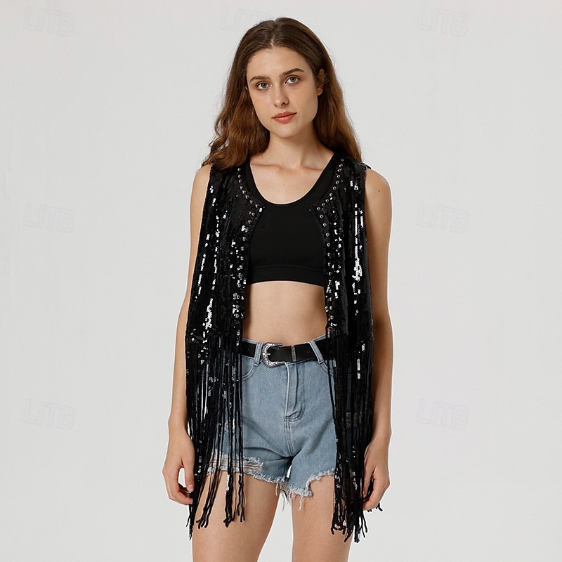 Retro Vintage 1970s Disco Vest Sequins Tassel Fringe Women's Carnival Costume Masquerade Performance Pride Parade Pride Month Adults' Vest 2025 - $41.99 –P8