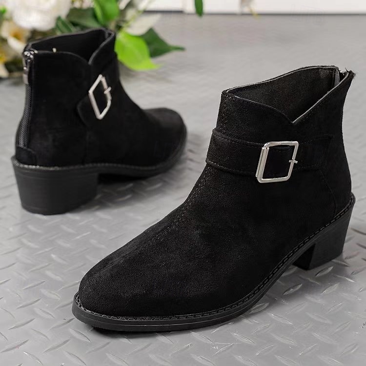 Botines con estampado de leopardo para mujer con correa de hebilla, estilo occidental informal, tacón bajo cómodo para uso diario 2025 - $34.99 –P4