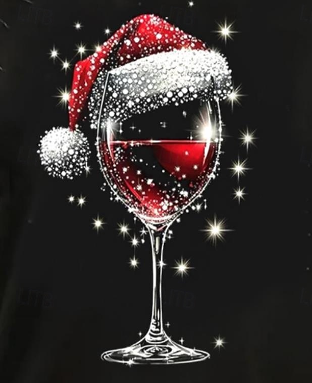 Dame Skjorte Bluse Vinglass Fritid Langermet Crew-hals Vanlige topper Jul Daglig Lapper Svart Høst Vinter 2025 - $17.99 –P3