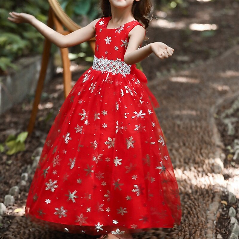 kinderkleidung Mädchen Cosplay-Kleid Party Kleid Schneeflocke Ärmellos Leistung Weihnachten Gitter Rückenfrei Patchwork Schön Süß Polyester Maxi abendkleider Schaukelkleid Tüll-Kleid Winter 4-12 Jahre 2025 - $41.99 –P3
