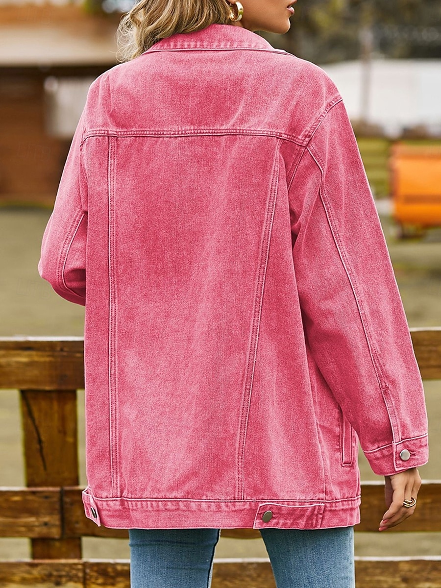 Women's Denim Jacket Outdoor Street Daily Wear Fall Winter Regular Coat Regular Fit Thermal Warm Breathable Stylish Casual Jacket Long Sleeve Solid Color with Pockets Light Blue Black Pink 2025 - $62.99 –P7