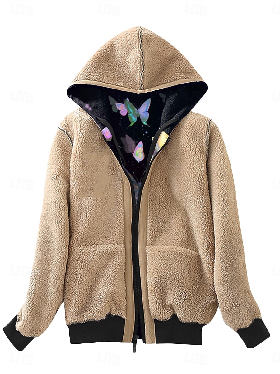 Femme Veste Polaire Manteau en peluche Veste à capuche Chaud Respirable Zippé Poche Doublé en Polaire Décontractées Papillon Vacances Plein Air Usage quotidien Sortie fermeture Éclair Normal Sweat de 2025 ? $32.99 –P6