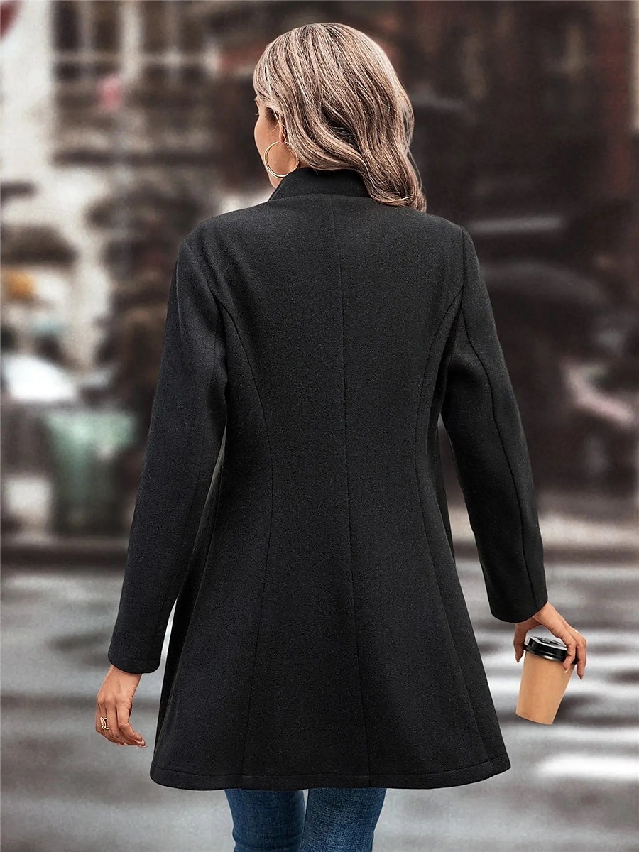 Damen Wintermantel Outdoor Strasse Freizeitskleidung Herbst Winter Standard Mantel Regular Fit warm Atmungsaktiv Stilvoll Brautkleider schlicht Jacken Langarm Glatt Mit Taschen Schwarz Aprikose Kaffee 2025 - $51.99 –P15