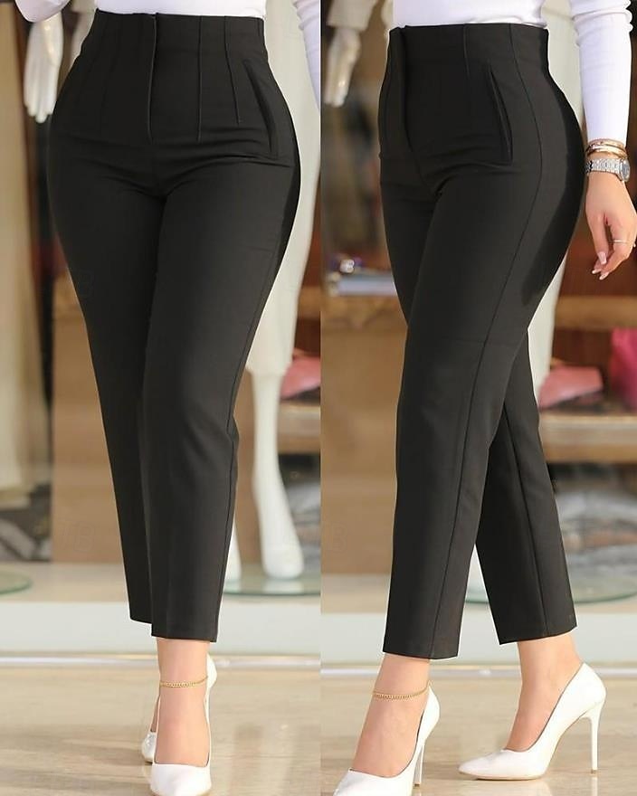 Mujer Pantalones de Deporte Chinos Moda Estilo Étnico Hasta el Tobillo Alta cintura Color sólido Bolsillo Confortable Suave Cómodo Microelástico Exterior Calle Granate Negro Blanco Marrón Otoño 2025 - $13.99 –P1